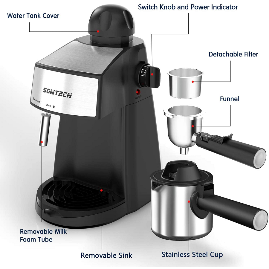 Espresso Machine 3.5 Bar 4 Cup SOWTECH Espresso Maker Cappuccino Machine E11Y 4 Espresso Machine 3.5 Bar 4 Cup SOWTECH Espresso Maker Cappuccino Machine E11Y - Image 3