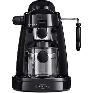 BELLA (13683) Personal Espresso Maker with Steam Wand, Glass Decanter & Permanent Filter, Black B11O