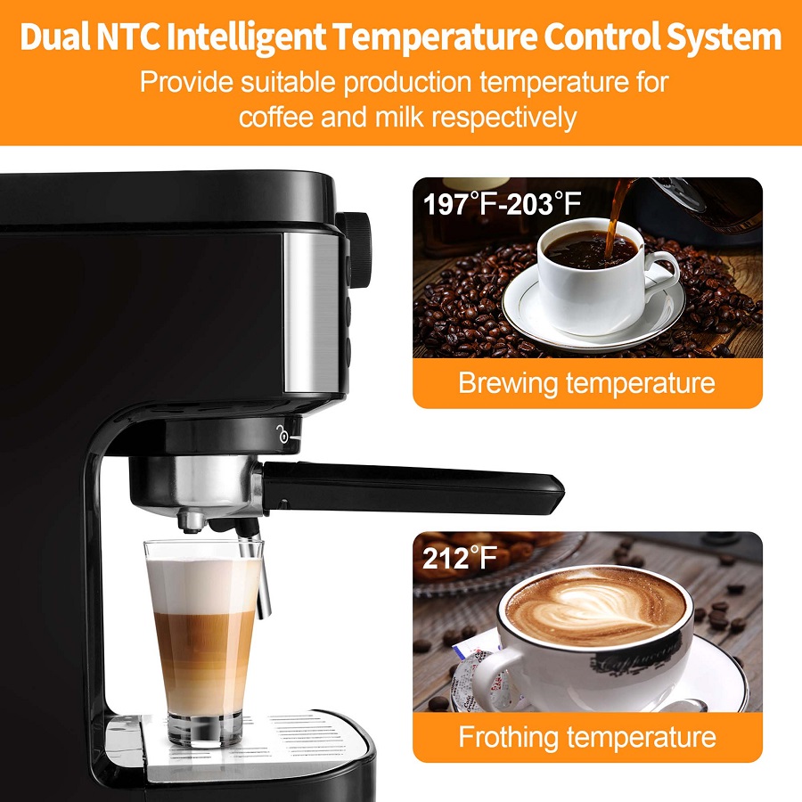 Black Espresso Machine, Kitchen 20bar Espresso Maker W Milk Frother Wand & Removable Water Tank B11D 4 Black Espresso Machine, Kitchen 20bar Espresso Maker W Milk Frother Wand & Removable Water Tank  B11D - Image 2
