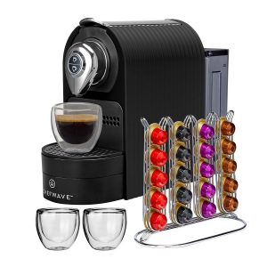 ChefWave Espresso Machine for Nespresso Compatible Capsule, Holder, Cups (Black) C10H