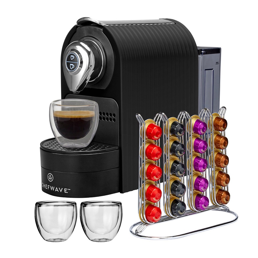 ChefWave Espresso Machine for Nespresso Compatible Capsule, Holder, Cups (Black) C10H 3 ChefWave Espresso Machine for Nespresso Compatible Capsule, Holder, Cups (Black) C10H