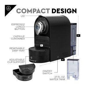 ChefWave Espresso Machine for Nespresso Compatible Capsule, Holder, Cups (Black) C10H 9 ChefWave Espresso Machine for Nespresso Compatible Capsule Holder Cups Black C10H 4