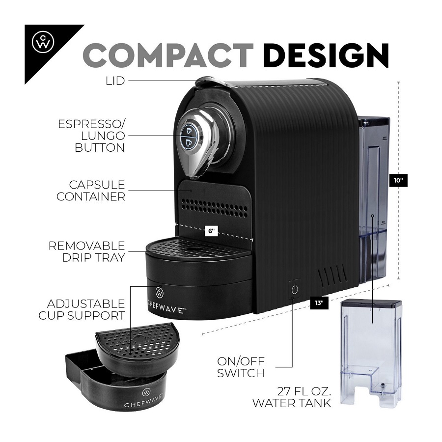 ChefWave Espresso Machine for Nespresso Compatible Capsule, Holder, Cups (Black) C10H 6 ChefWave Espresso Machine for Nespresso Compatible Capsule, Holder, Cups (Black) C10H - Image 4