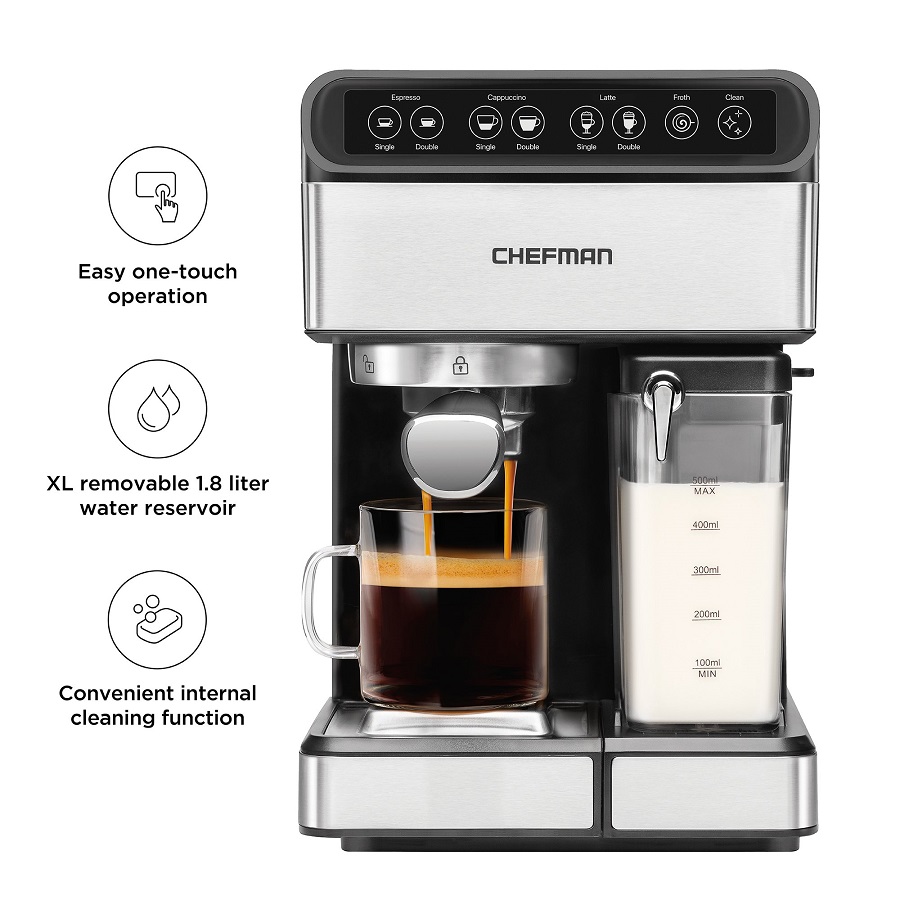 Chefman 6-in-1 Stainless Steel 15-Bar Pump Espresso Machine C10S 4 Chefman 6-in-1 Stainless Steel 15-Bar Pump Espresso Machine C10S - Image 2