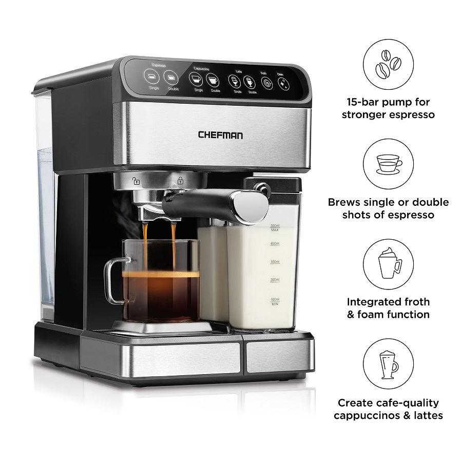Chefman 6-in-1 Stainless Steel 15-Bar Pump Espresso Machine C10S 5 Chefman 6-in-1 Stainless Steel 15-Bar Pump Espresso Machine C10S - Image 3
