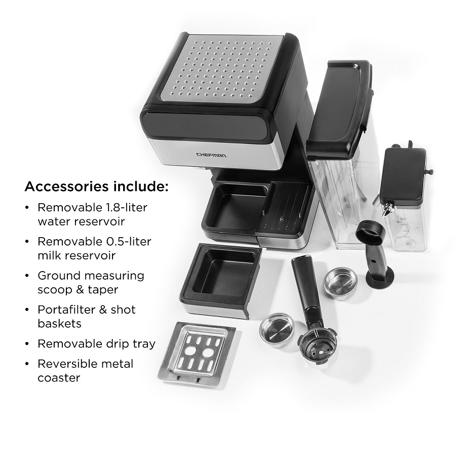Chefman 6-in-1 Stainless Steel 15-Bar Pump Espresso Machine C10S 6 Chefman 6-in-1 Stainless Steel 15-Bar Pump Espresso Machine C10S - Image 4