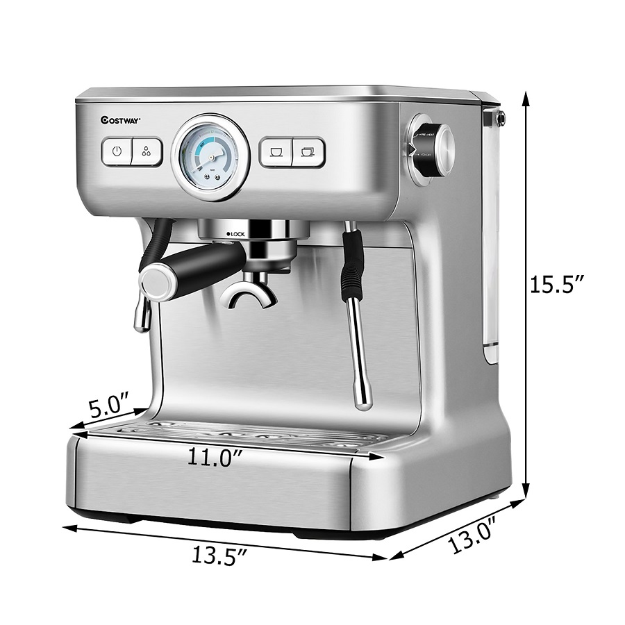 Costway Semi-Auto Espresso Machine Maker Water Tank Pump Pressure w/ Milk Frother Wand C10M 4 Costway Semi-Auto Espresso Machine Maker Water Tank Pump Pressure w/ Milk Frother Wand C10M - Image 2
