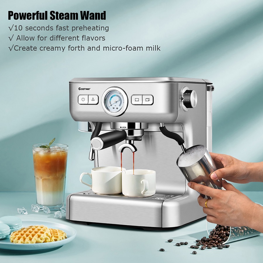 Costway Semi-Auto Espresso Machine Maker Water Tank Pump Pressure w/ Milk Frother Wand C10M 6 Costway Semi-Auto Espresso Machine Maker Water Tank Pump Pressure w/ Milk Frother Wand C10M - Image 4