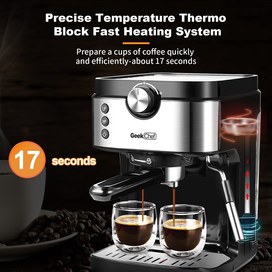 DierCosy Espresso Machine 20 Bar Coffee Machine With Foaming Milk Frother Wand D11W - Image 3