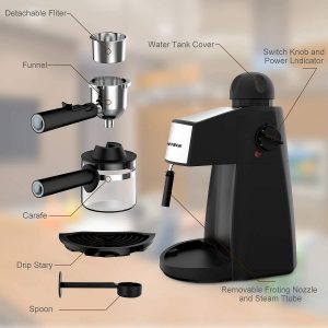 Espresso Machine 3.5 Bar 4 Cup Espresso Maker Cappuccino Machine with Steam Milk Frother and Carafe E11W 2