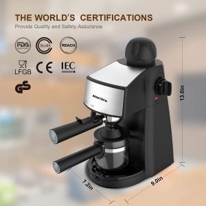 Espresso Machine 3.5 Bar 4 Cup Espresso Maker Cappuccino Machine with Steam Milk Frother and Carafe E11W 3
