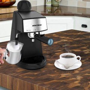 Espresso Machine 3.5 Bar 4 Cup Espresso Maker Cappuccino Machine with Steam Milk Frother and Carafe E11W 4