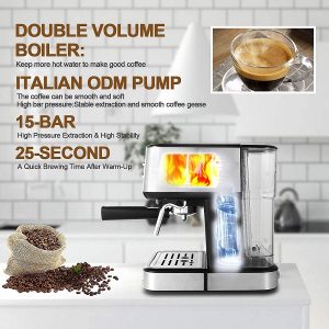 Espresso Machines 15 Bar with Adjustable Milk Frother Wand Expresso Coffee Machine for Cappuccino E11G 2