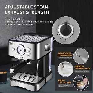 Espresso Machines 15 Bar with Adjustable Milk Frother Wand Expresso Coffee Machine for Cappuccino E11G 4