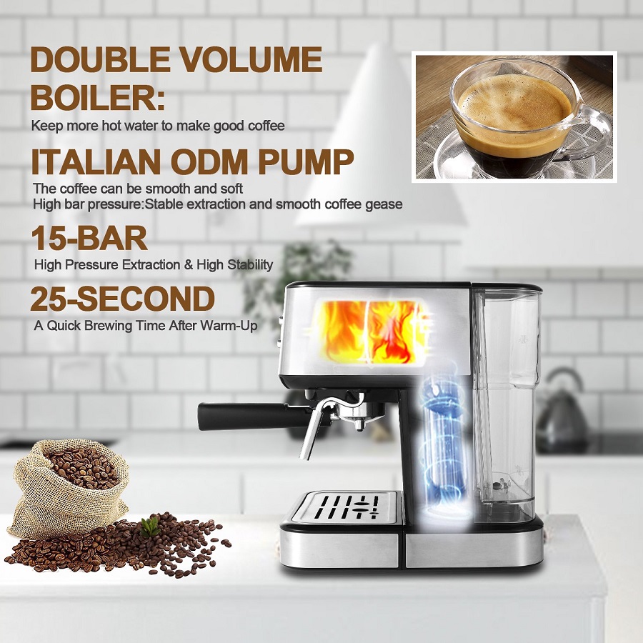 Gevi 15 Bar Espresso Machine with double Temperature Control System Frothing Milk(Refurbished-Like New) G10K 4 Gevi 15 Bar Espresso Machine with double Temperature Control System Frothing Milk(Refurbished-Like New) G10K - Image 2