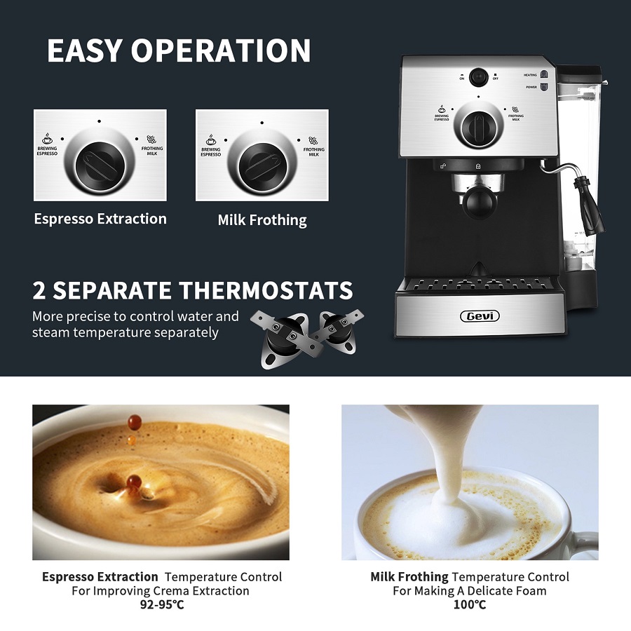 Gevi 15Bar Espresso Machine Cappuccino Maker Latte Machine with Milk Frother for Home,42oz Removable Water Tank G10K 6 Gevi 15Bar Espresso Machine Cappuccino Maker Latte Machine with Milk Frother for Home,42oz Removable Water Tank G10K - Image 4