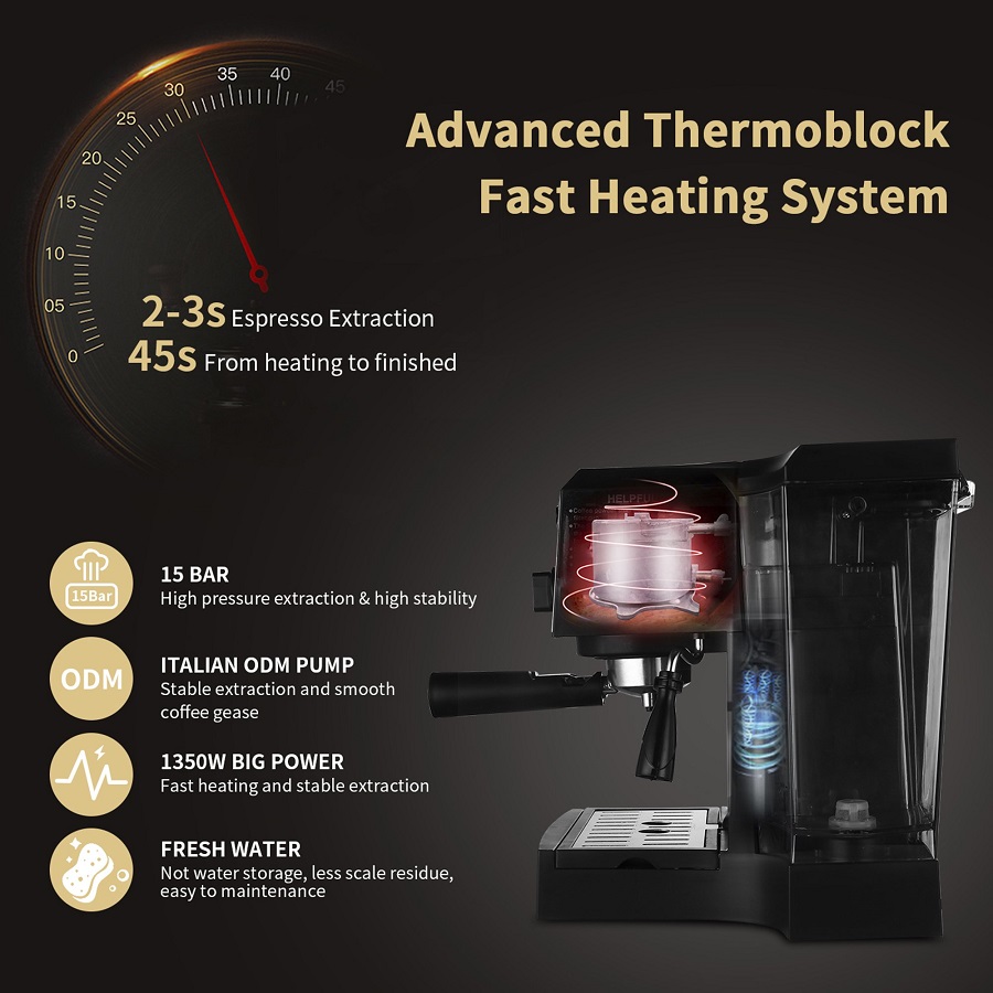 Gevi 15Bar Espresso Machine Cappuccino Maker Latte Machine with Milk Frother for Home,42oz Removable Water Tank G11Y 4 Gevi 15Bar Espresso Machine Cappuccino Maker Latte Machine with Milk Frother for Home,42oz Removable Water Tank G11Y - Image 2