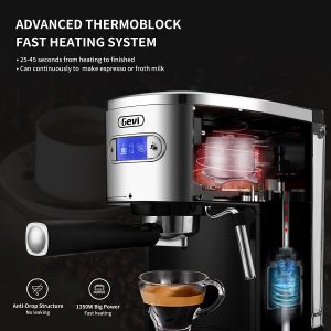 Gevi 20 Bar Espresso and Cappuccino Machine Coffee Maker with Steam Wand1.2L Water TankBlack G11Y 2