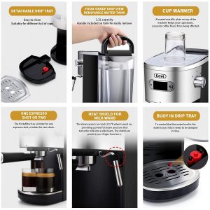 Gevi 20 Bar Espresso and Cappuccino Machine Coffee Maker with Steam Wand1.2L Water TankBlack G11Y 4