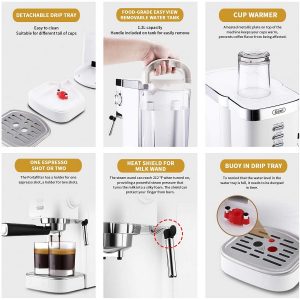 Gevi Espresso Machine 20-Bar Latte Cappuccino Maker with Frother,1.25 L,White, 1350W G10X 8 Gevi Espresso Machine 20 Bar Latte Cappuccino Maker with Frother1.25 LWhite 1350W G10X 3