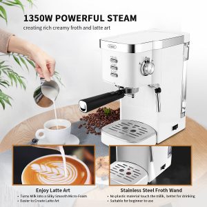 Gevi Espresso Machine 20-Bar Latte Cappuccino Maker with Frother,1.25 L,White, 1350W G10X 9 Gevi Espresso Machine 20 Bar Latte Cappuccino Maker with Frother1.25 LWhite 1350W G10X 4