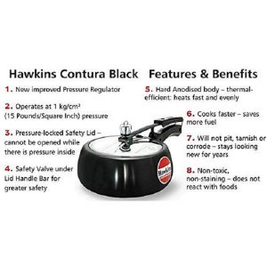 Hawkins CB35 Hard Anodised Pressure Cooker 3.5 Liter Contura Black H20C 3