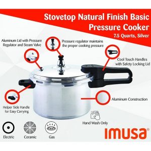 Imusa 7 Quart Stovetop Natural Finish Basic Pressure Cooker Silver I19J 3