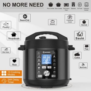 MOOSOO 6Qt Electric Pressure Cooker 13 in 1 Black Stainless Steel Instant One Touch Electric Pressure Pot with Digital Touchscreen M18U 4