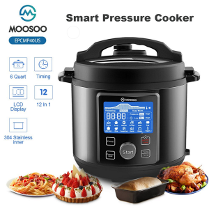 MOOSOO Electric Pressure Cooker One-Touch 6 Quart Instant Electric Pressure Pot Stainless Steel with Touchscreen Control Panel, Black M18E