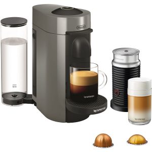 Nespresso VertuoPlus Coffee and Espresso Maker Bundle with Aeroccino Milk Frothier by De'Longhi, Grey N10B