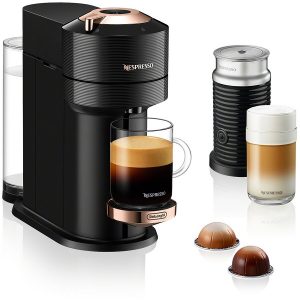 Nespresso by DeLonghi Vertuo Next Premium Coffee and Espresso Maker in Black Rose Gold plus Aeroccino3 Milk Frother in Black N11E 3