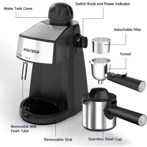 SOWTECH Espresso Machine 3.5 Bar Espresso Maker Cappuccino Machine, Black S10C 8 SOWTECH Espresso Machine 3.5 Bar Espresso Maker Cappuccino Machine Black S10C 3 1