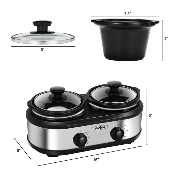 2 Pot Crock Pot Food Warmer, 2-Section 1.25-Quart Oval Slow Cooker P25S 3 2 Pot Crock Pot Food Warmer, 2-Section 1.25-Quart Oval Slow Cooker P25S