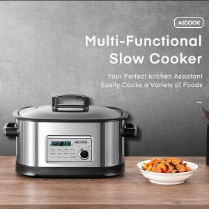 AICOOK Slow Cooker, 1500W 10 in 1 Programmable Multifuctional A25J