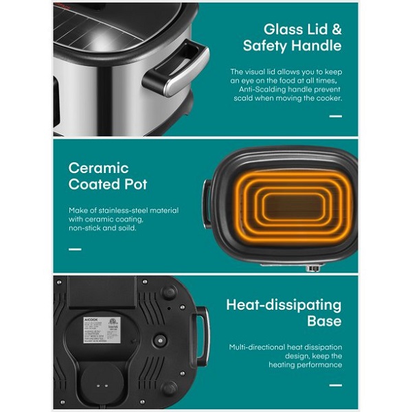 AICOOK Slow Cooker, 1500W 10 in 1 Programmable Multifuctional A25J - Image 5