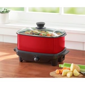 Brylanehome 5 Quart Slow Cooker With Griddle & Tote Bag, Red B26U