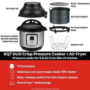 Instant Pot 6 Quart Duo Crisp Air Fryer Multi Use Small Pressure Cooker I29W 4