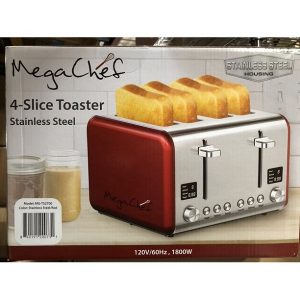 MegaChef 4 Slice Toaster in Stainless Steel Red M16O 4