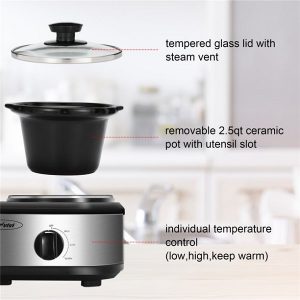 2 Pot Crock Pot Food Warmer 2 Section 1.25 Quart Oval Slow Cooker P7V 3
