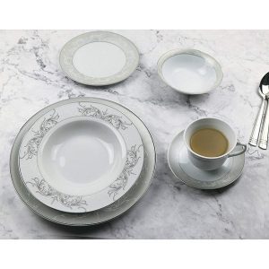 57 Piece Silver Border Porcelain Dinnerware Set Service for 8 Olympia Mix and Match 3