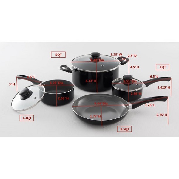7 Piece Aluminum Non-Stick Cookware Set, Dishwasher Safe Pots & Pans P16A - Image 2