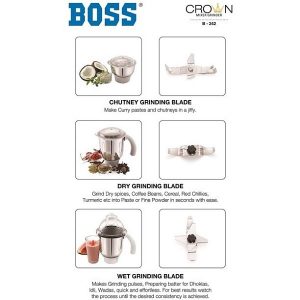 BOSS Crown Mixer Grinder Jar Capacity Wet Jar 1400 Dry Jar 1150 B10C 5