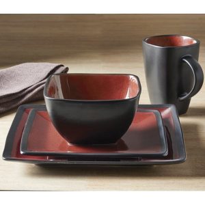 Better Homes Gardens Red Black Weston Dinnerware Set 16 Piece 2