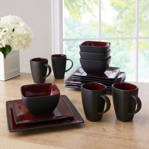 Better Homes Gardens Red Black Weston Dinnerware Set 16 Piece 3