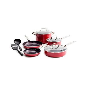 Blue Diamond 10 Piece Ceramic Nonstick Cookware Set, Red B16U