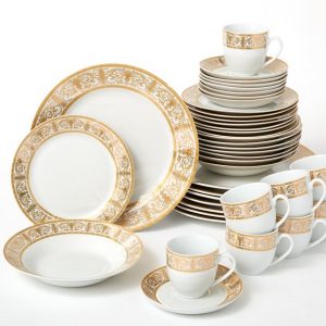 Brylanehome Medici 40 Pc. Golden Ceramic Dinnerware Set Gold White 2