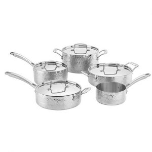Cuisinart 9 Piece Hammered Tri Ply Cookware Set, Stainless Steel C17S