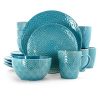 Elama Aqua Lily 16 Piece Luxurious Stoneware Dinnerware with Complete Setting for 4 1