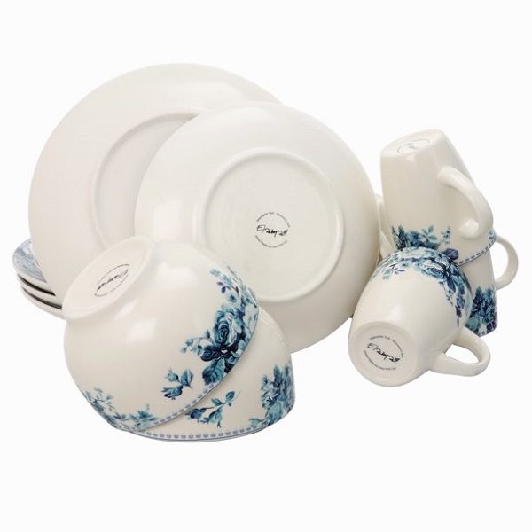 Elama Blue Rose Traditional 16 Piece Elegant Dinnerware Set - Image 2