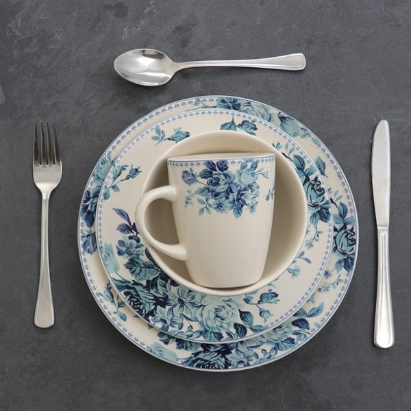 Elama Blue Rose Traditional 16 Piece Elegant Dinnerware Set - Image 4